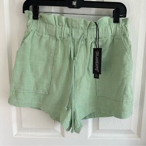 Blank NYC Green Ramie Shorts with pockets